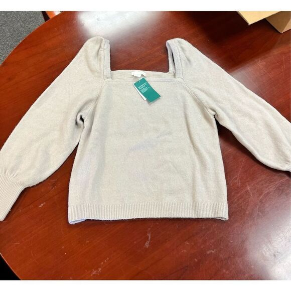 H&M Beige Puff Sleeve Square Neck Sweater sz XL NWT - Picture 1 of 7